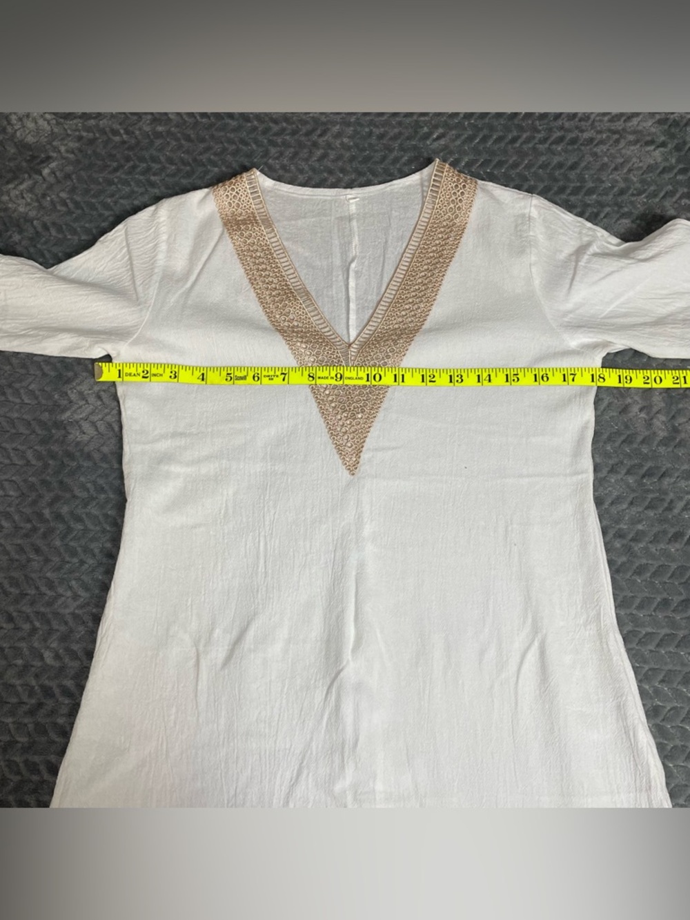 White Boho Tunic Dress Size S | Lace Trim V Neck Summer Casual - Picture 8 of 11